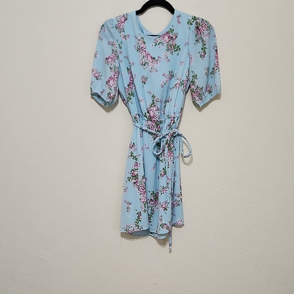 Sage Pink and Blue Puff Sleeve Sundress
